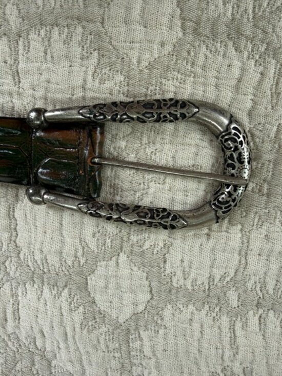 Vintage Guido Angeloni Croc-Embossed Leather Belt, Western Silver Buckle Sz 80/M